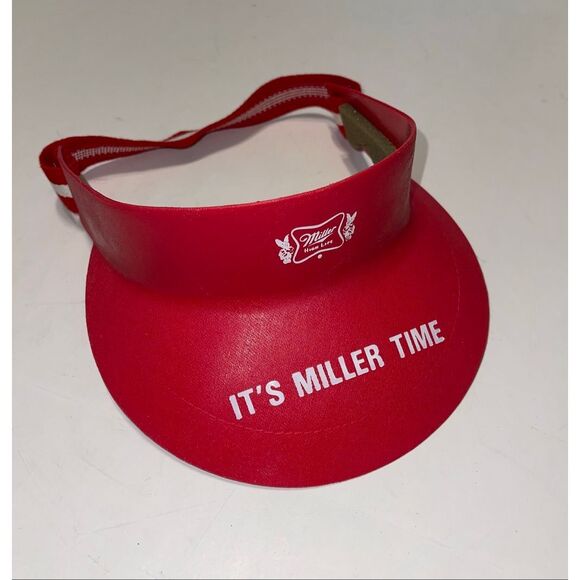 Vintage 1970’s  Miller High Life‎ Hard Plastic Red White Visor Retro Hat Cap
